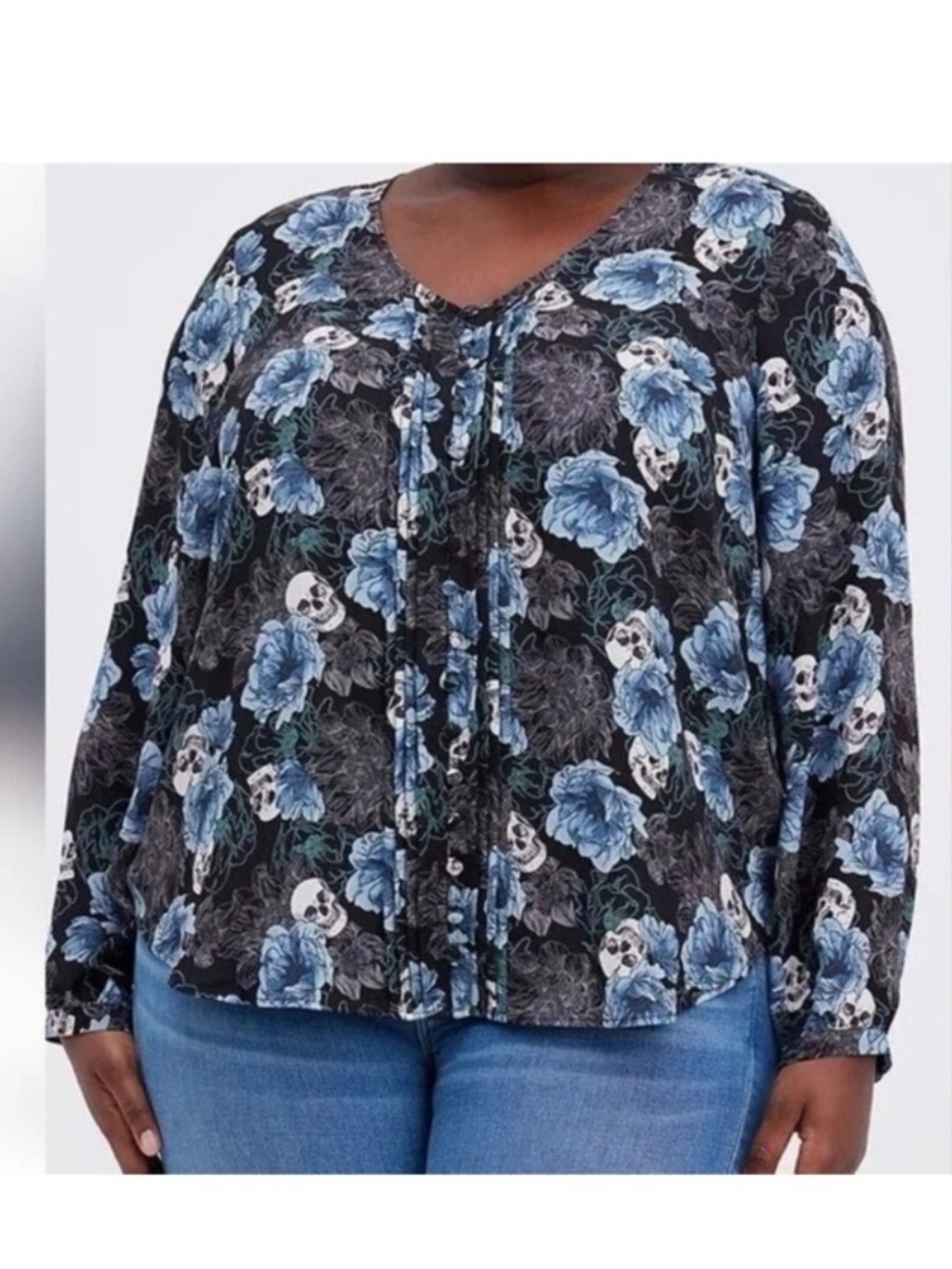 Torrid Skull and Rose Pintuck Blouse
